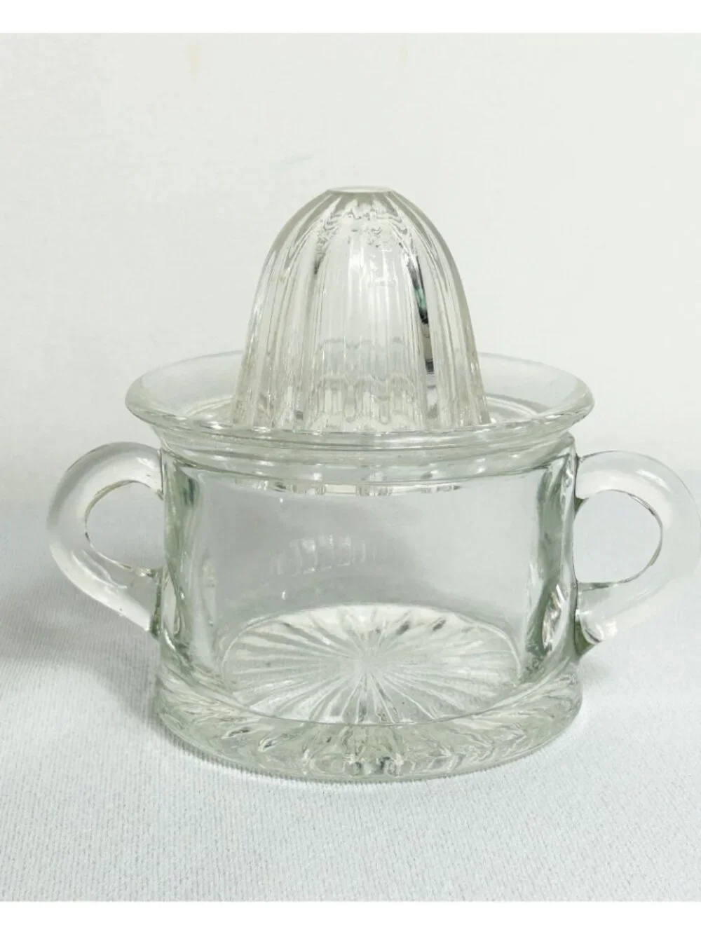 Vintage 2-Piece Clear Glass Citrus Juicer Reamer with Dual Handles & Pour Spout